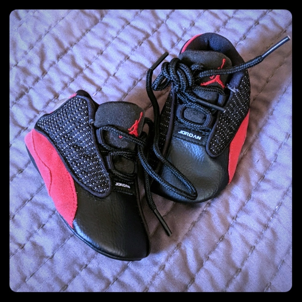 Infant Size 2 Black and Red Jordans